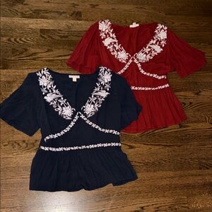 Xhilaration Floral Embroidered Blouses - Maroon and Black